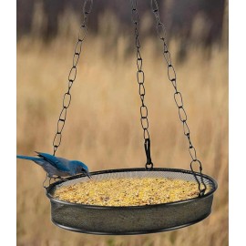 Home-X HANGING BIRD FEEDER WITH 7” EASY FILL SHALLOW OPEN DISH (BLACK)