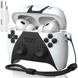 MOFREE AirPods Pro 2nd Generation Case Cover with Cleaner Kit,3D Game Controller Design Soft Silicone Shockproof Protective Cover for Airpods Pro Case/AirPods Pro 2 Charging Case with Lanyard White