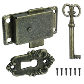 Seimneire Vintage Skeleton Lock with Key, Antique Decorative Cabinet Lock for Chest Cupboard Drawer Box Furniture - 1 Set of Bronze