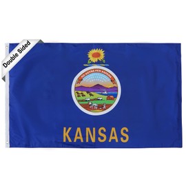 SYII Bandera del estado de Kansas de 3 x 5 pies, 3 capas de doble cara con 2 ojales de latón y cabecera de lona, poliéster resistente de colores vivos para exteriores