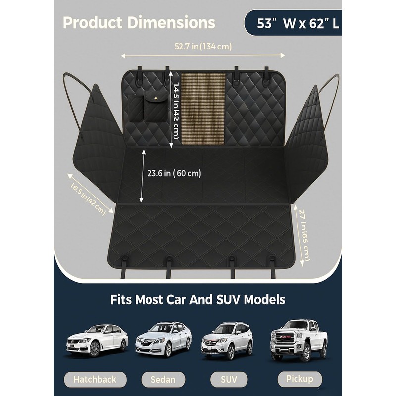 Dog Car Seat Cover, Universal Fit, Waterproof, Breathable, Machine Washable,