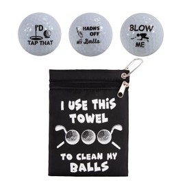 3 Pcs Funny Golf Balls with Golf Tee Bag - White Novelty Balls Set Engraved with Humorous Designs and Words, Includes Black Nylon Gift Pouch Set for Men, Dad, Birthday Present and Golfs Lovers