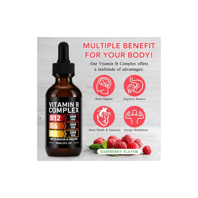 Vitamin B Complex Liquid Drops, 60ml High Strength B-Vitamin Complex
