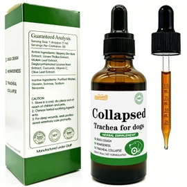 Collapsed Trachea Support for Dogs, Herbal Extract Supplement Soothe Cough & Throat Discomfort with Mullein, Slippery Elm and Olive Leaf, Glass Bottle with Precision Dropper, 1.7 oz