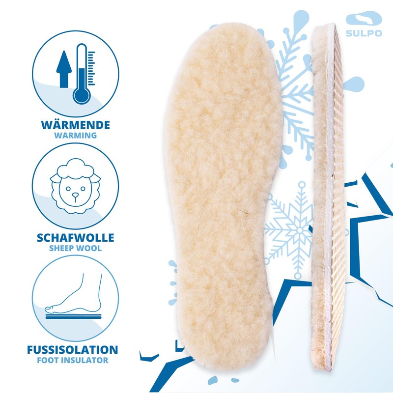 SULPO 2 Pairs Winter Insoles - Soft Warm Sheep's Wool