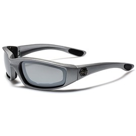 Choppers Padded Bikers Sport Sunglasses SILVER MIRRORED