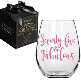 Pokolllee 75th Birthday Gifts for Women, 75 Fabulous Wine Glass, Happy 75th Birthday Wine Glass, Funny 75 Fabulous Gift for Mom Friends Wife Coworker, Turning 75th Gift 75th Birthday Decorations Gift