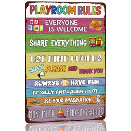 Playroom Rules Sign, Playroom Wall Art Playroom Rules Quotes Metal Sign, Childrens Wall Art, Kids Room Decor, Metal Signage Decoration for Nursery Playroom 8×12 Inch