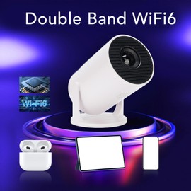 Portable WiFi and Bluetooth Projector, 1080P Supported Smart Movie Projector, 270°Adjustable Home Portable Projector, Auto Keystone Movie Projector for Bedroom Travel Outdoor