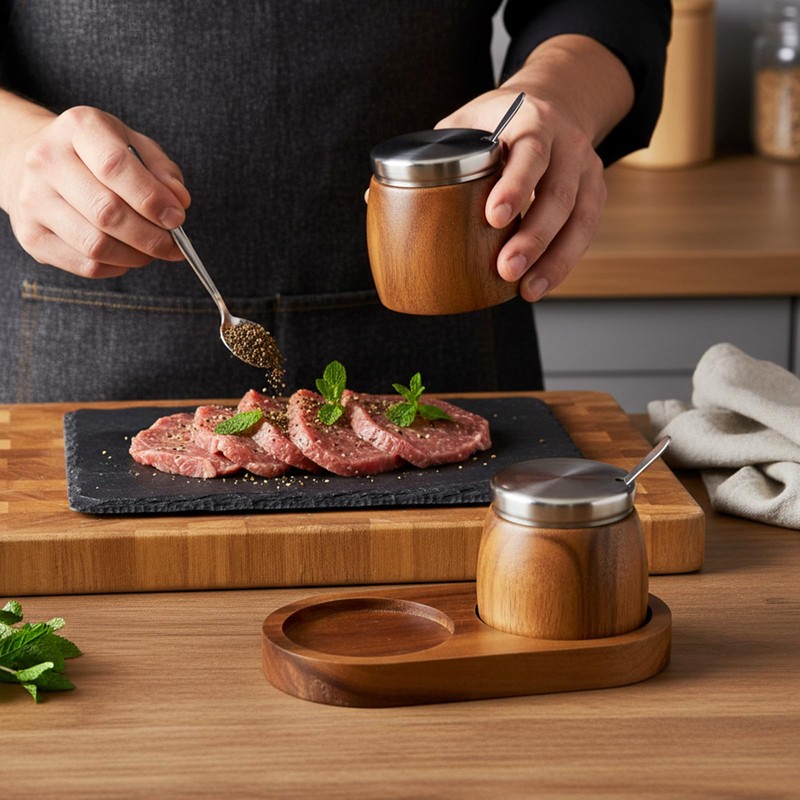 JJUNW Salt and Pepper Grinder Mill Tray, Acacia Wood Tray,