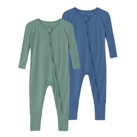 SUZEL Baby Viscose from Bamboo Footless Pajamas Boys Girls Zippy Pjs Sleep 'N Play Romper - 0-24 Months (Blue & Green, 6-12 Months)