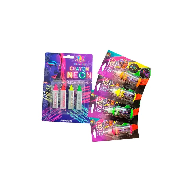 Kit Maquillaje Neón Pintura Crayón Fluorescente Glow Luz Uv