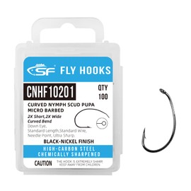 SF #12 Curved Nymph Scud Pupa Fly Tying Hooks Micro Barbed Black Nickel High Carbon Steel Fly Tying Materials Fly Hook with Mini Box 100Pcs