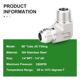 TAISHER 2PCS Forging of 304 Stainless Steel 90 Degree Elbow JIC Flare Tube Fittings, 1/4" JIC Male x 1/4" NPT Male, Half Union