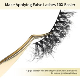 Miuffue Lash Applicator Tool DIY False Eyelash Applicator Tool Stainless Steel Curved Eyelash Tweezers for Cluster Lash Strip Lashes, Gold