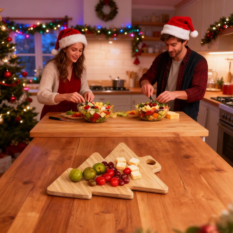 2 PCS Christmas Tree Cutting Board,14x11 In Large Wood Tree