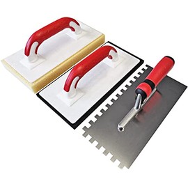 Tile Set 3-Piece with Smoothing Trowel Rustproof Teeth 6 x 6 mm + Tile Washboard 280 x 140 mm + Grout Board 280 x 140 mm with Cellular Rubber Ergonomic Soft Handles