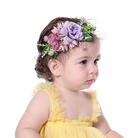 Yheahin Baby Girls Flower Nylon Headbands Newborn Rose Floral Stretchy Hair Band Party Photo Props Hair Acceaaory for Toddler Infant (Purple, Stretchy)