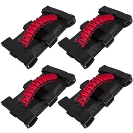 4 x Roll Bar Grab Handles Grip Handle for Jeep Wrangler JK JKU JL JLU TJ YJ Sports Sahara Freedom Rubicon Unlimited Gladiator JT 1955-2023 UTV ATV Premium 550 Paracord Interior Accessories (Red)