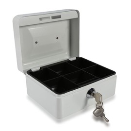 Mini Portable Safe Box, Steel Petty Lockable Money Box with Key Lock Fireproof Waterproof Jewelry Security Cash Lockbox Metal Removable Small Tray with Handle for Coin Home Office Adults Kids (white)