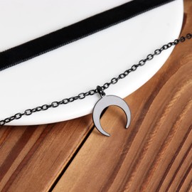 HEXALOVA Gothic Goth Moon Choker, Black Choker Necklace, Black Velvet Choker, Layered Necklace for Women, Layered Choker Necklace, Gothic Jewelry for Women (Black Sailor Moon)