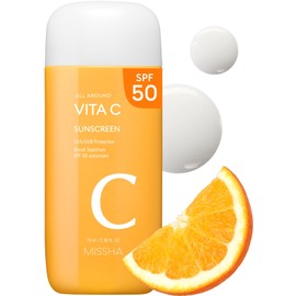 MISSHA MISSHA All Around Vita C Sunscreen SPF 50/2.36 Fl Oz - Korean Sunscreen for face with Vitamin C for Even Tone, Lightweight, Non-Sticky, Sebum Control