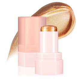 DAGEDA Shiny Jelly Highlighter Stick, Body Glitter Stick for Lips Cheeks Eyes,High-gloss Shimmering, Long-lasting Highlighter Pen for Daily Festival Makeup, 04 Gold
