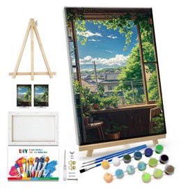 JOOZ Landscape Paint by Numbers Kit for Adults Beginner with Easel Home Paint by Number on Canvas with Frame DIY Acrylic Painting for Ideal Gift Home Wall Decor 7.87x11.81 Inch