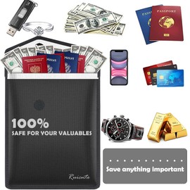 Black Fireproof Document Bag (2100℉),15”x 11”Waterproof and Fireproof Money Bag with Zipper,Ruicnte Upgraded Two Pockets Fire Resistant Safe Bags for Valuables,Money,Jewelry,Legal Documents,File