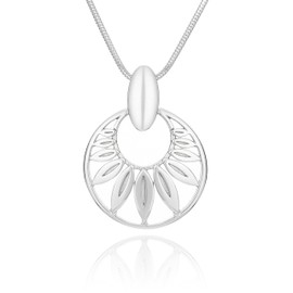 LILLY MARIE Ladies Solid Sterling Silver 925 Round Leaf Pendant Necklace - Adjustable Length - Gift Ideas for Mum, Silver