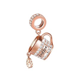 Ouroyea Rose Gold Coffee Cup Dangle Charm 925 Sterling Silver Pendant,Jewelry Beads Gifts for Women Bracelet&Necklace