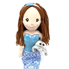 The Petting Zoo Mermaid Doll with Stingray Stuffed Animal- Great Gifts for Girls, Mermaid Plush Doll with Stingray Plush Toy, 17 inch (Red Hair)