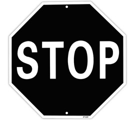 Classic Black STOP Road Sign Decor - 12x12 inch UV-Printed Aluminum Ultra Durable Indoor/Outdoor Wall Decoration, Unique Accent for Home, Garage, Bar