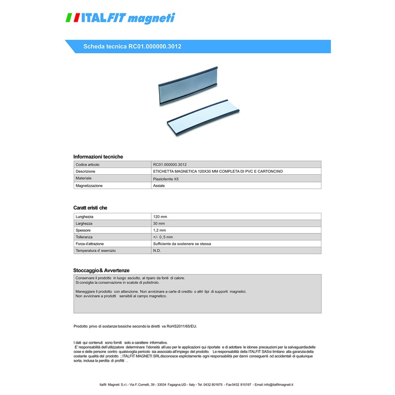 ITALFITMAGNETI Pack of 20 Writeable Magnetic Labels with Paper Insert