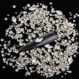 Blinginbox 150pcs Nail Art Rhinestones White Flatback Round Rhinestones Charms Nail Gem Stones with 20pcs Multi Shapes K9 Bling Glass Crystals Diamonds Jewelry for Nail DIY Crafts Faces Makeup.