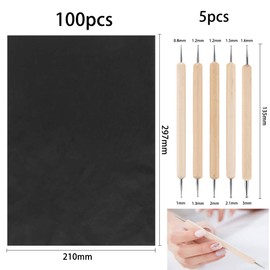 100 Pcs Carbon Transfer Paper with 5 Pcs Embossing Styluses Tools 11.7 X 8.3 Inch Copy Paper for Tracing Pattern on Wood Paper Canvas Cloth (Black)