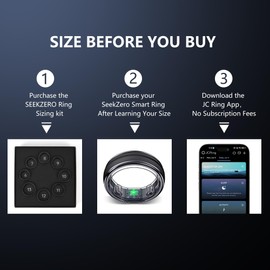 SEEKZERO Smart Ring - No App Subscription, Size First with Sizing Kit, 7-10 Days Battery Life, Activity & Sleep Tracker, Stress & Heart Rate Monitor, Compatible with iOS & Android (Black, 9)