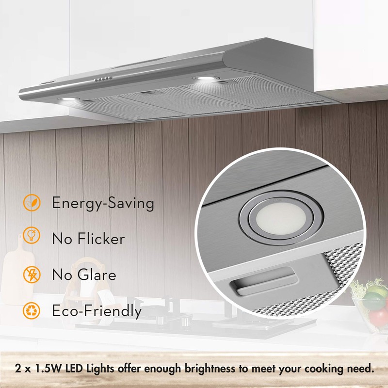 FIREGAS Under Cabinet Range Hood 36 inch with Ducted/Ductless Convertible,