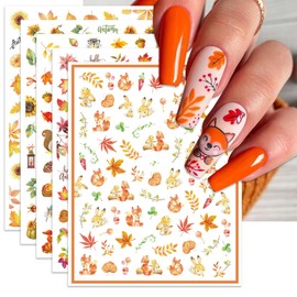 IDDFEVE Fall Nail Art Stickers, Thanksgiving Day Nail Decals, 3D Self-Adhesive Maple for DIY Autumn Nail Supplies Decoration(6 Sheets)