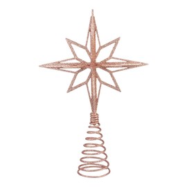 Christmas Tree Topper, Rose Gold Xmas Glitter Star with Spring Base Golden Star Decoration Festival Ornaments for Home, School, Bar, Office, Hotel