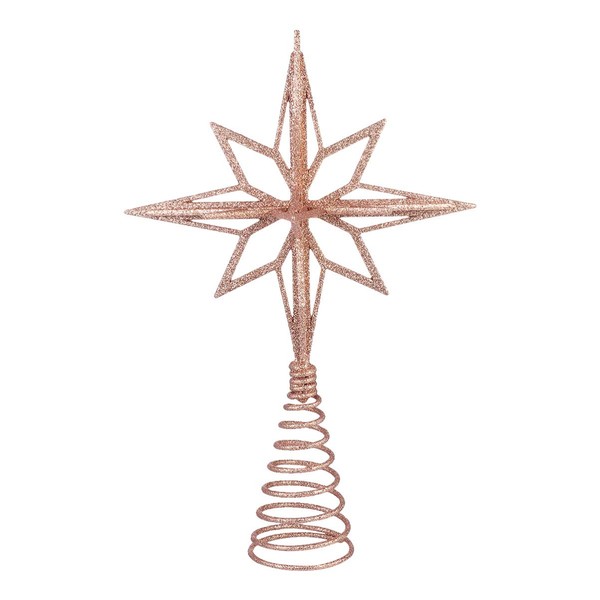 Christmas Tree Topper, Rose Gold Xmas Glitter Star with Spring