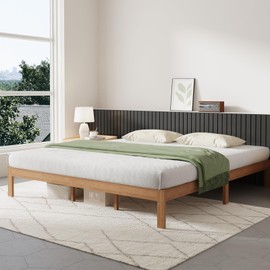 Novilla 12 Inch Wooden King Size Bed Frame, Classic Solid Wood Platform Bed Frame King Size, Sturdy Wood Slat Support, No Box Spring Needed, Easy Assembly
