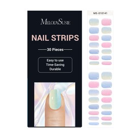 MelodySusie 30PCS Semi Cured Gel Nail Strips (Gradient Mermaid), Works with Nail Lamp, Salon Quality, Long Lasting, Easy to Apply and Remove, Includes 2 Prep Pads, Nail File and Wooden Stick