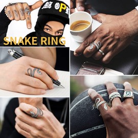 ChainsHouse Ring for Men Vintage Snake Ring with Engraving Retro Statement Finger Ring Gothic Ring with Gift Box for Christmas Valentine's Day, Metal, No Gemstone