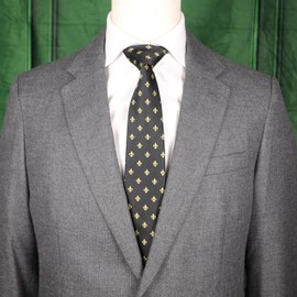 MENDEPOT Gold Fleur De Lis Pattern Black Necktie With Box Fleur De Lis Pattern Tie