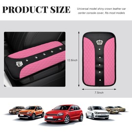 FSTURIOS Bling Leather Car Center Console Cover, 12.6"×7.5" Crystal Anti-Scratch Armrest Protector Seat Box Cover, Waterproof Sparkly Auto Console Cushion Decor for Car Truck SUV (Pink)