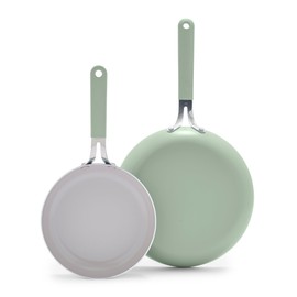 GreenLife 8” & 10” 2 Piece Nonstick Ceramic Frying Pan Set, Lightweight Healthy PFAS-Free Skillets, Dishwasher & Oven Safe, Durable Body, Silicone Stay-Cool Handles, Easy Release, Sage Green