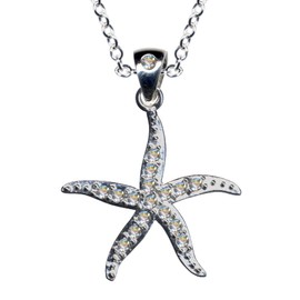 Necklace with starfish pendant, real 925 silver with zirconia, art nouveau necklace, stone colour: clear white, 54090, Sterling silver 925, zirconia stones, Zirconia crystal rhinestone