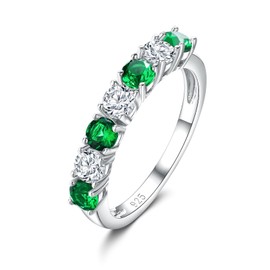 DAYBYDAY Emerald Wedding Band 925 Sterling Silver May Birthstone Ring 7 Stone Half Eternity Band Cz Emerald Green Ring Size 7 Birthstone Jewelry