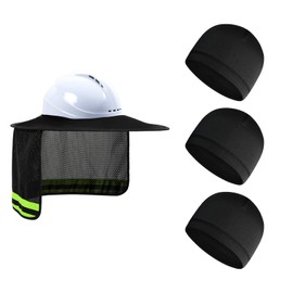 TCCFCCT Hard Hat Sun Shade, Full Brim High Visibility Hard Hat Sun Visor Neck shield with Cooling Skull Cap Sweat Wicking Helmet Liner Sweat Wicking, Hard Hat Accessories, Hard Hat Not Included, Black